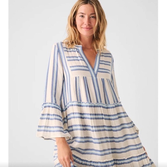Faherty Dream dress Cotton Gauze Vida Midi Blue Baja Large Boho Beach Stripe XS - Picture 7 of 9